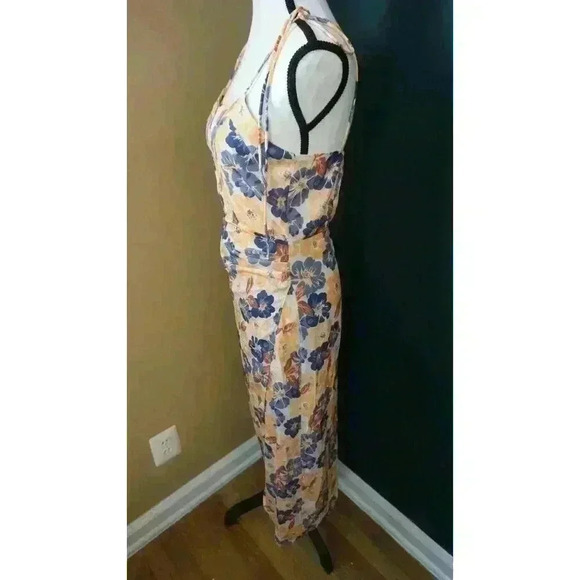 Tie Shoulder Bustier Smocked Split Floral Vacation Midi Slip Dress - Size M - Picture 7 of 15